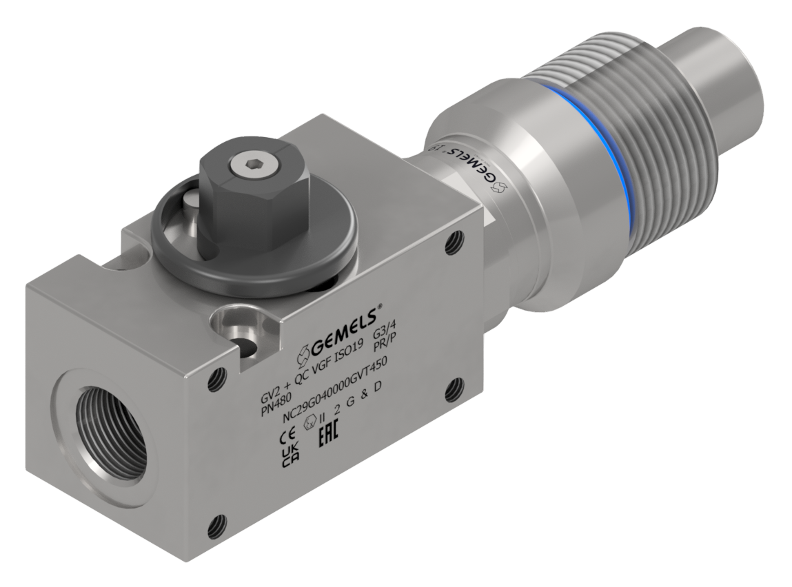 GV" + VGF Ball valve with integrated quick coupling